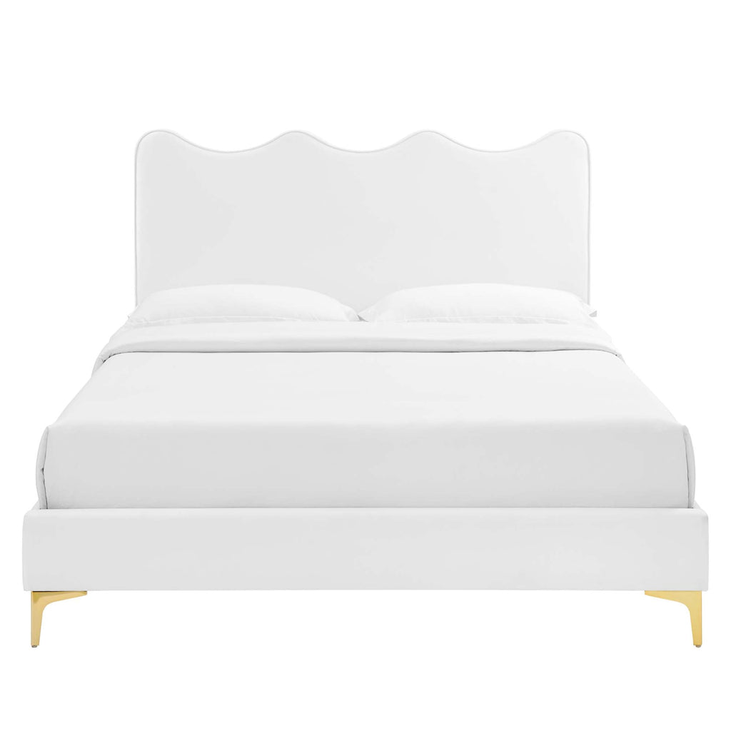 Current Performance Velvet Queen Platform Bed by Modway - Dusty Rose / Pink / White