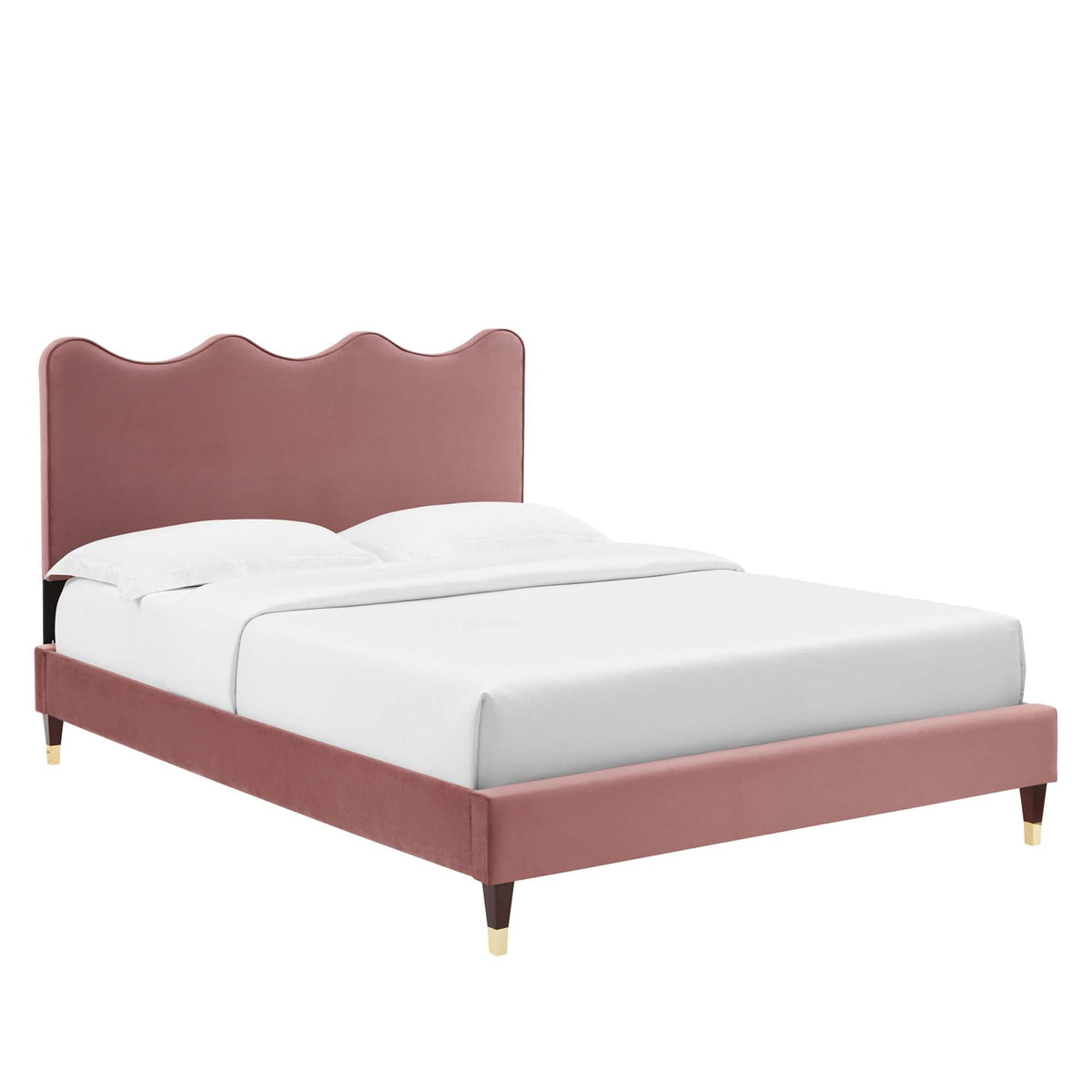 Current Performance Velvet Queen Platform Bed by Modway - Dusty Rose / White