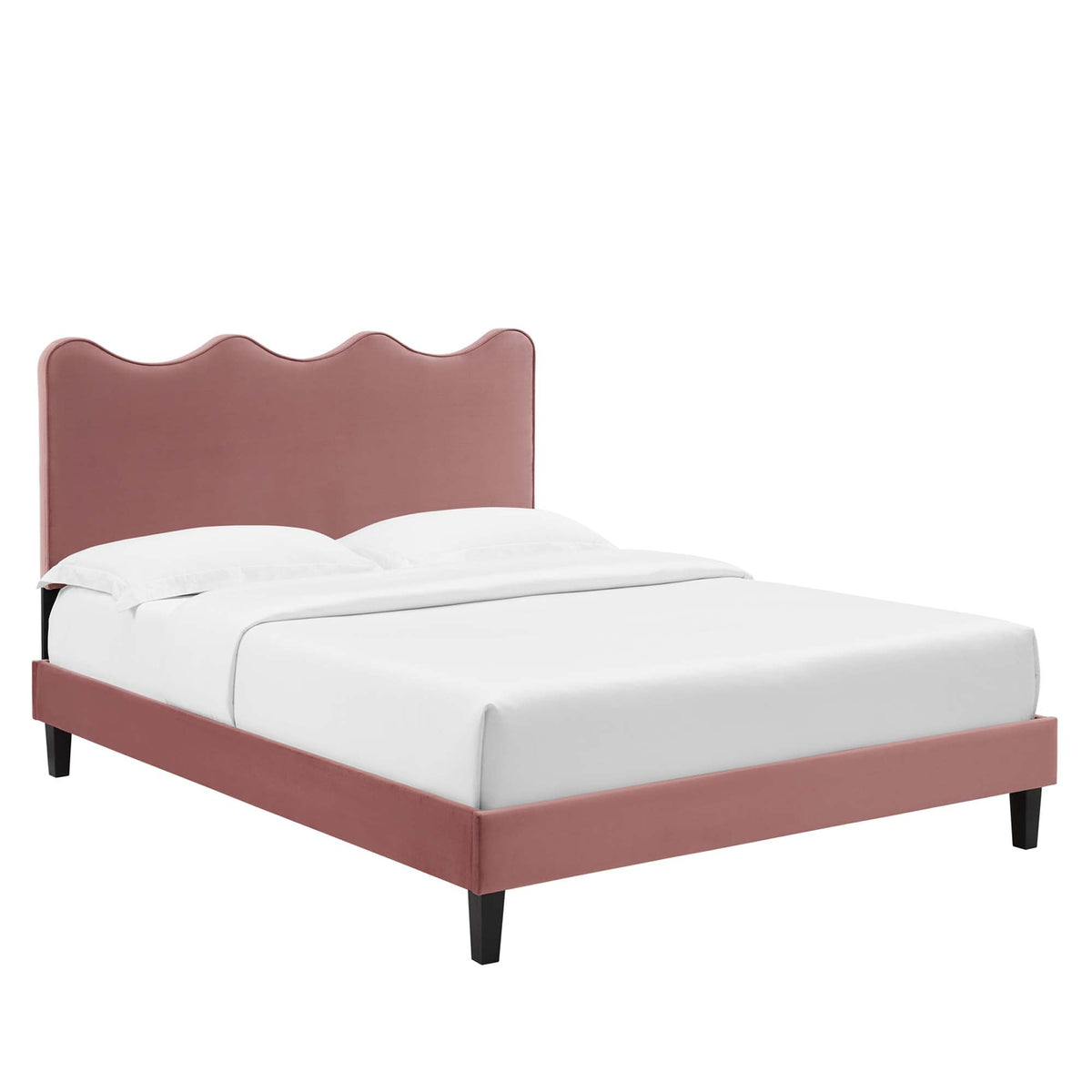 Current Performance Velvet Queen Platform Bed by Modway - Dusty Rose / Light Gray / Pink / White