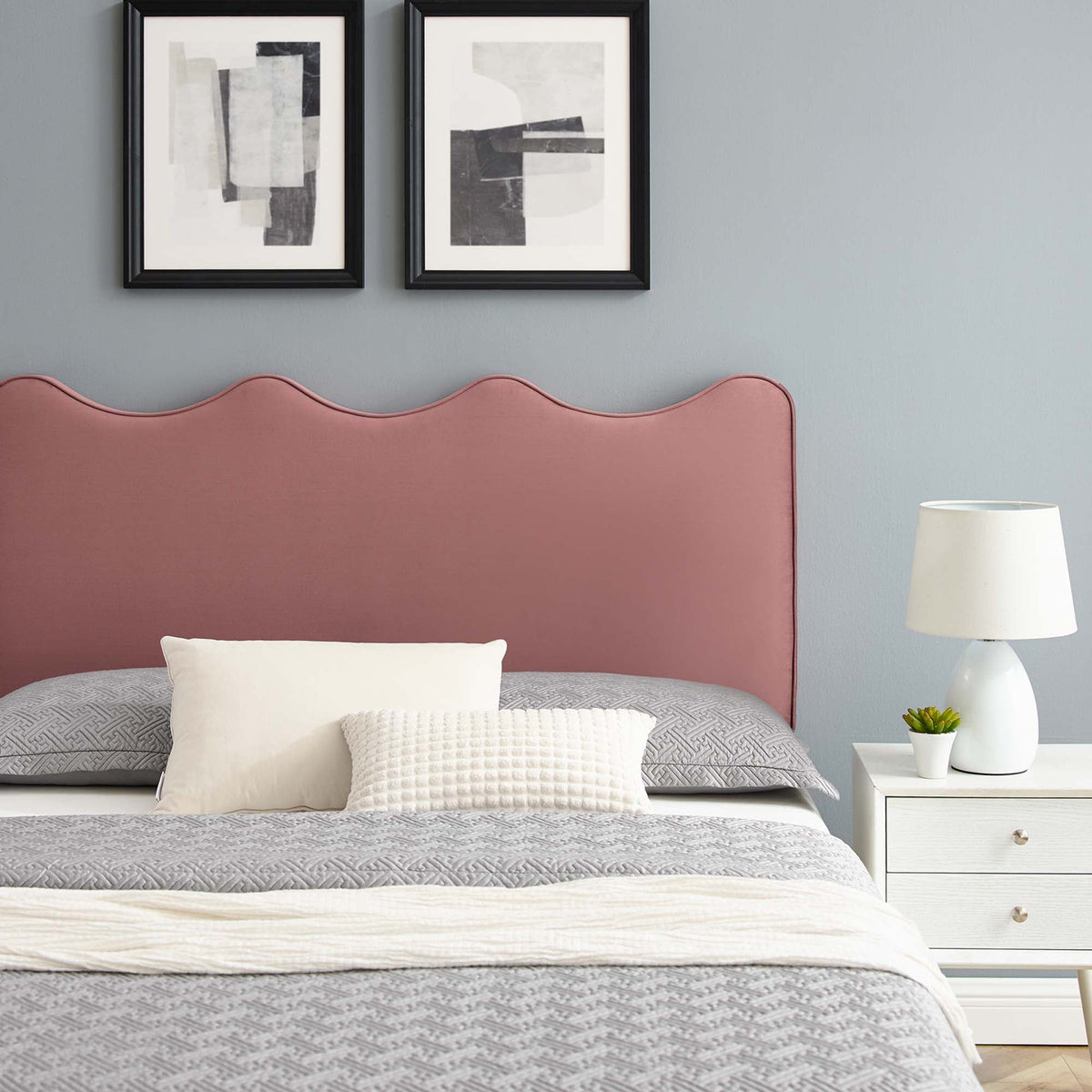 Current Performance Velvet Queen Platform Bed by Modway - Dusty Rose / Light Gray / Pink / White