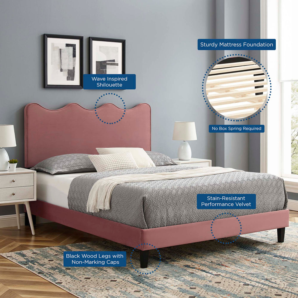 Current Performance Velvet Queen Platform Bed by Modway - Dusty Rose / Light Gray / Pink / White