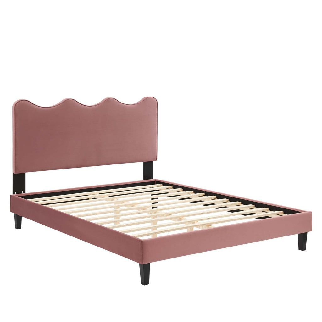 Current Performance Velvet Queen Platform Bed by Modway - Dusty Rose / Light Gray / Pink / White