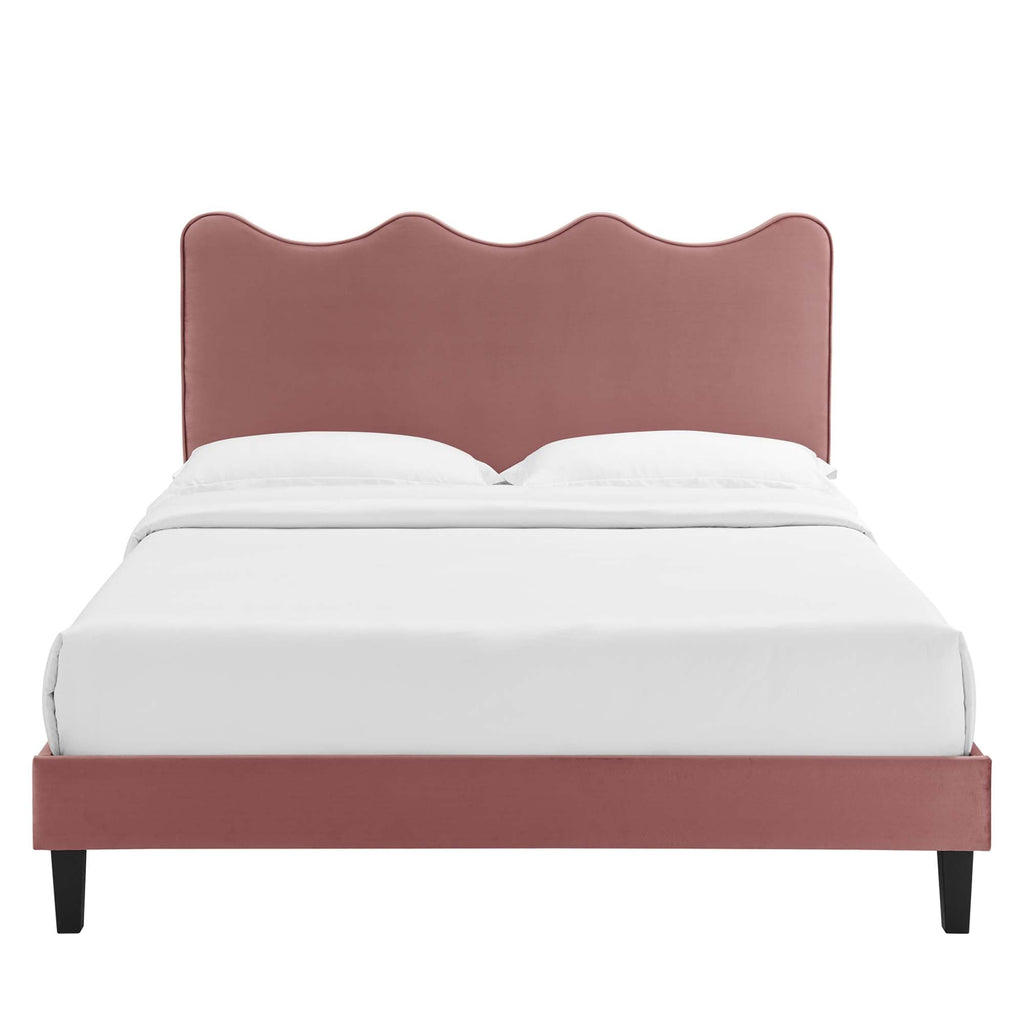 Current Performance Velvet Queen Platform Bed by Modway - Dusty Rose / Light Gray / Pink / White