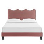 Current Performance Velvet Queen Platform Bed by Modway - Dusty Rose / Light Gray / Pink / White