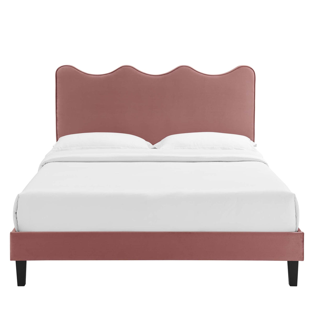 Current Performance Velvet Queen Platform Bed by Modway - Dusty Rose / Light Gray / Pink / White