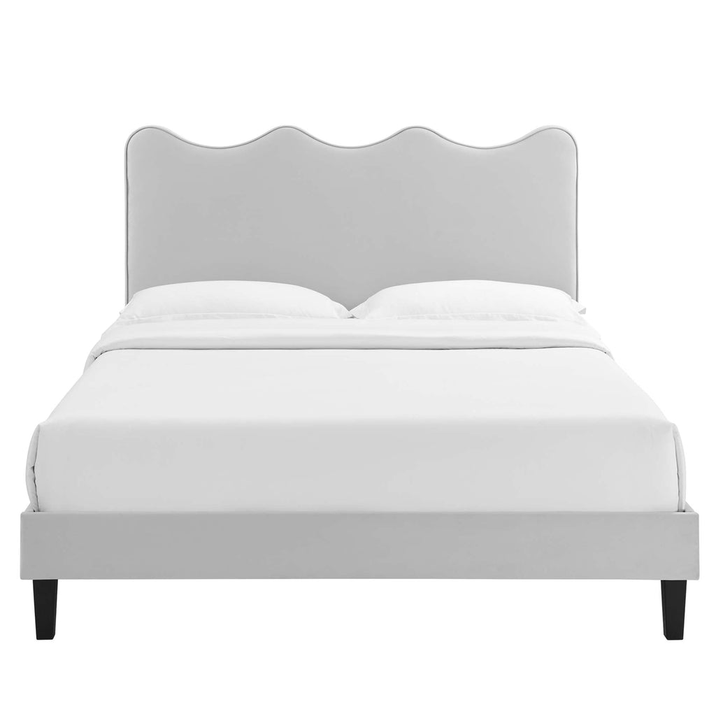Current Performance Velvet Queen Platform Bed by Modway - Dusty Rose / Light Gray / Pink / White