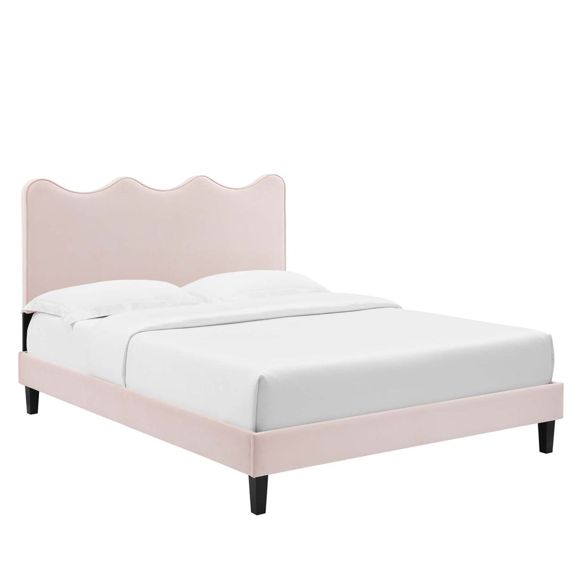 Current Performance Velvet Queen Platform Bed by Modway - Dusty Rose / Light Gray / Pink / White