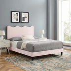 Current Performance Velvet Queen Platform Bed by Modway - Dusty Rose / Light Gray / Pink / White