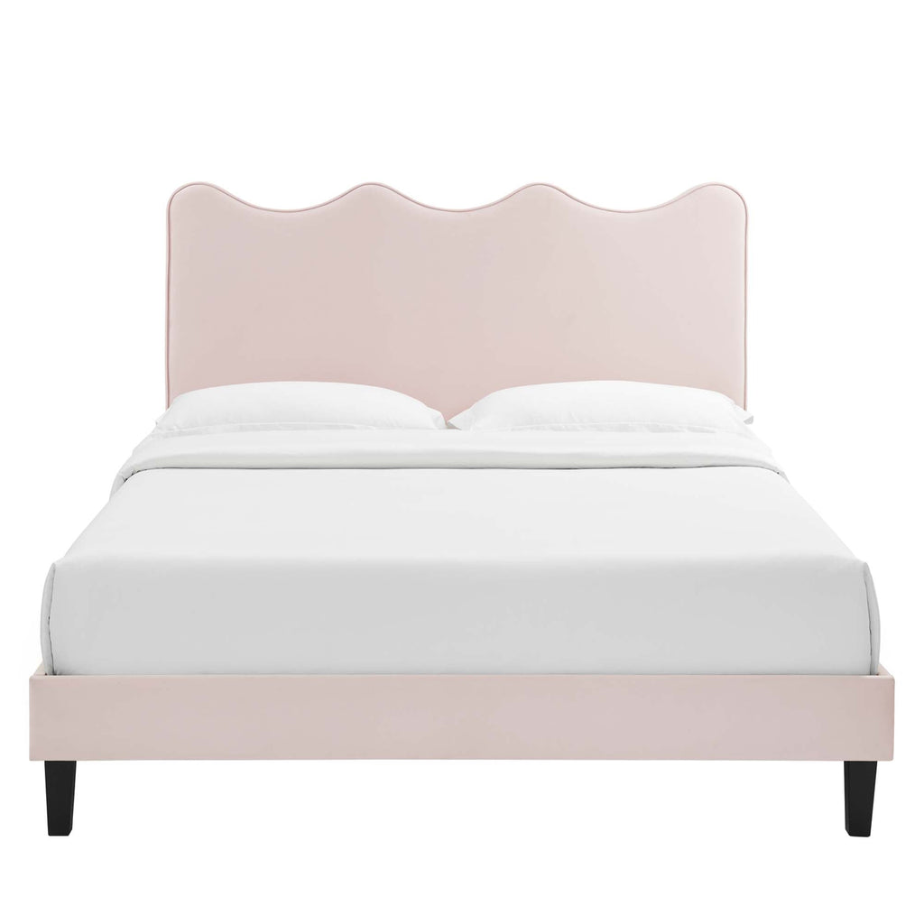 Current Performance Velvet Queen Platform Bed by Modway - Dusty Rose / Light Gray / Pink / White