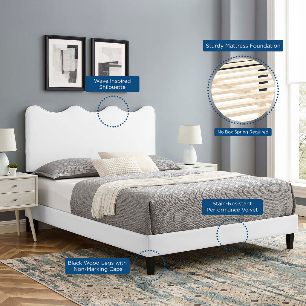 Current Performance Velvet Queen Platform Bed by Modway - Dusty Rose / Light Gray / Pink / White