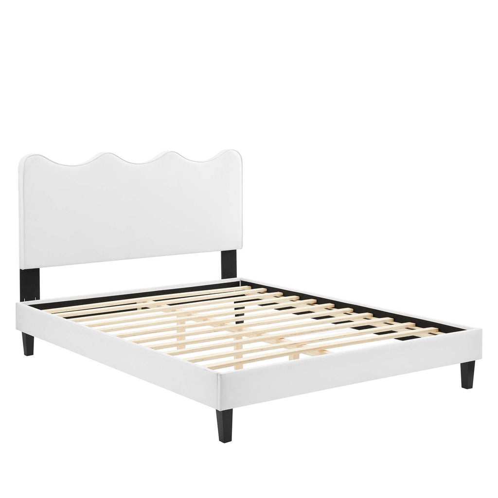 Current Performance Velvet Queen Platform Bed by Modway - Dusty Rose / Light Gray / Pink / White