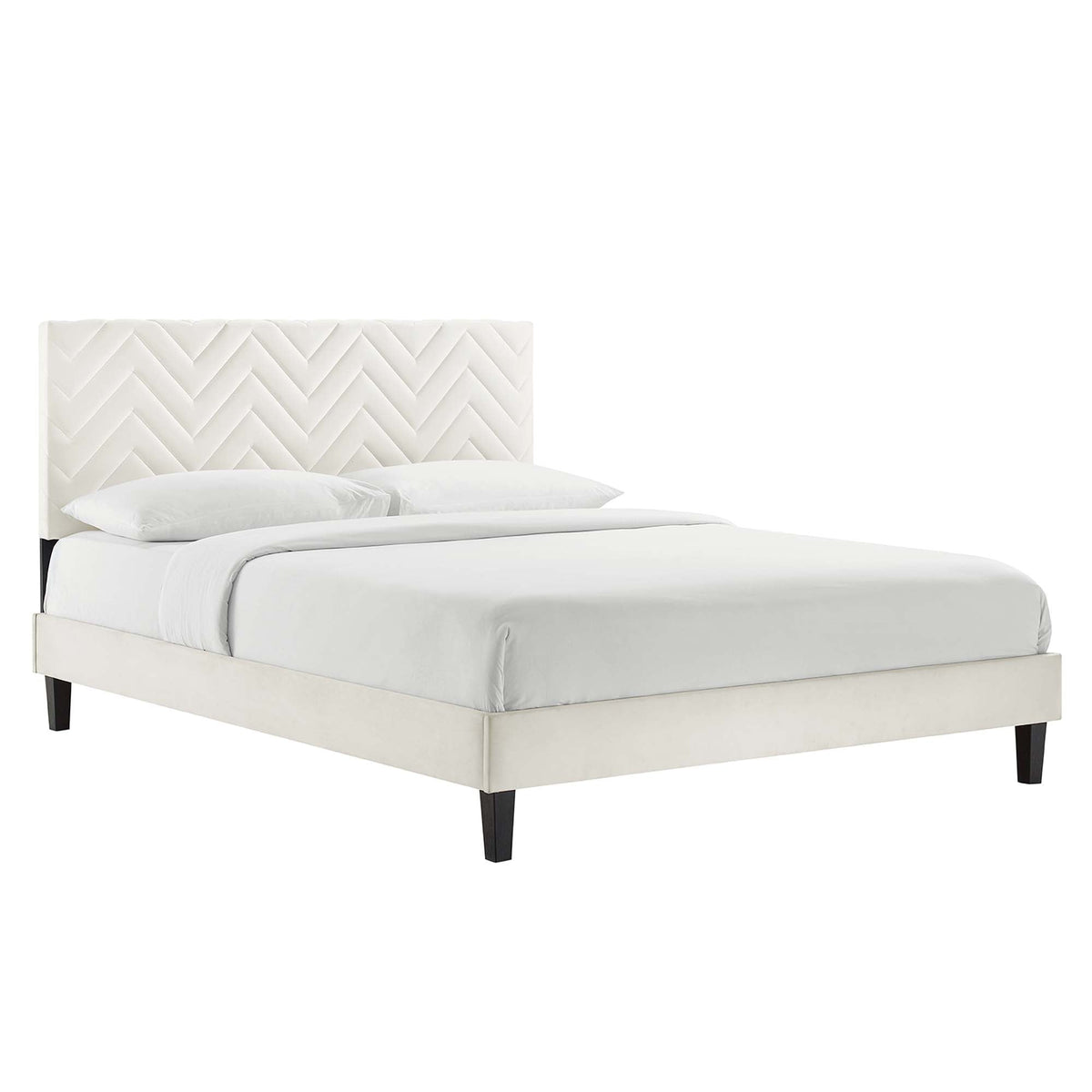 Leah Tapered Wood Leg Chevron Tufted Performance Velvet Platform Bed by Modway