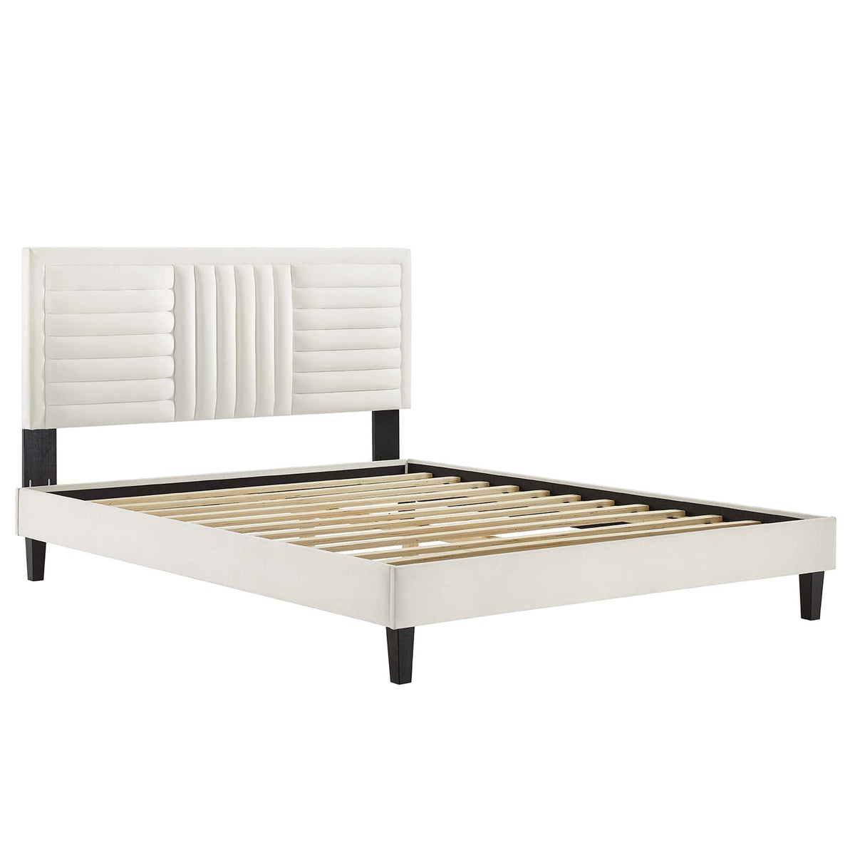 Sofia Tapered Wood Leg Channel Tufted Performance Velvet Queen Platform Bed by Modway
