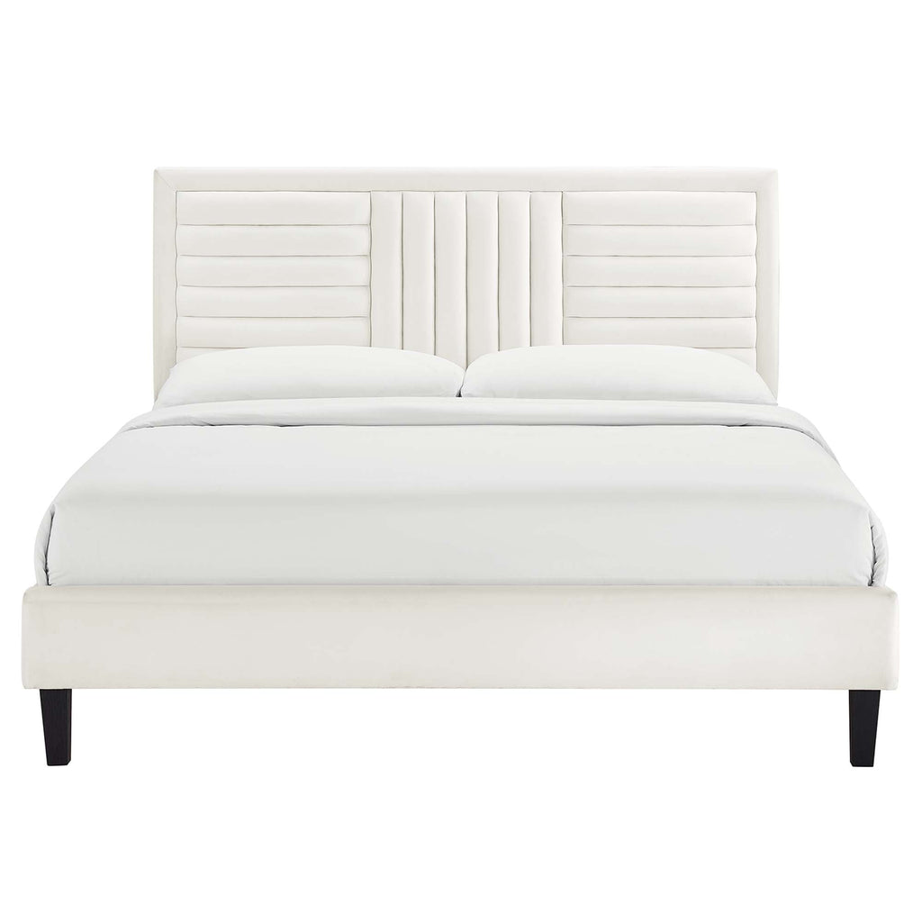 Sofia Tapered Wood Leg Channel Tufted Performance Velvet Queen Platform Bed by Modway