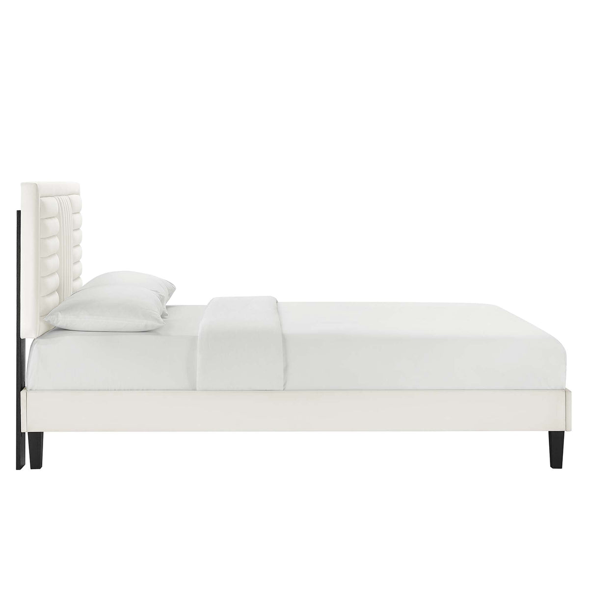 Sofia Tapered Wood Leg Channel Tufted Performance Velvet Queen Platform Bed by Modway