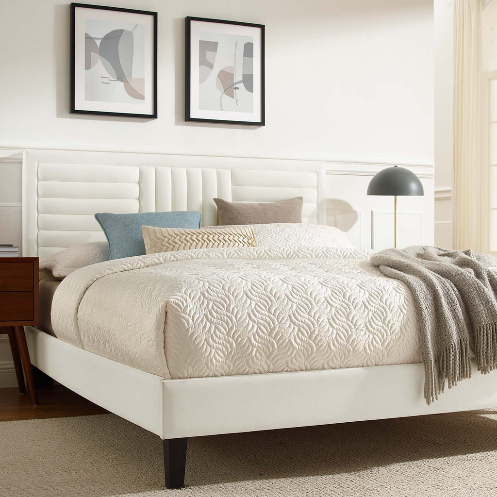 Sofia Tapered Wood Leg Channel Tufted Performance Velvet Queen Platform Bed by Modway