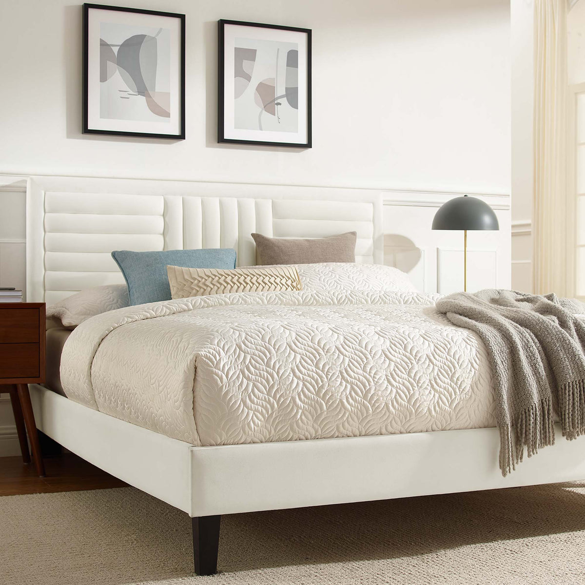 Sofia Tapered Wood Leg Channel Tufted Performance Velvet Queen Platform Bed by Modway