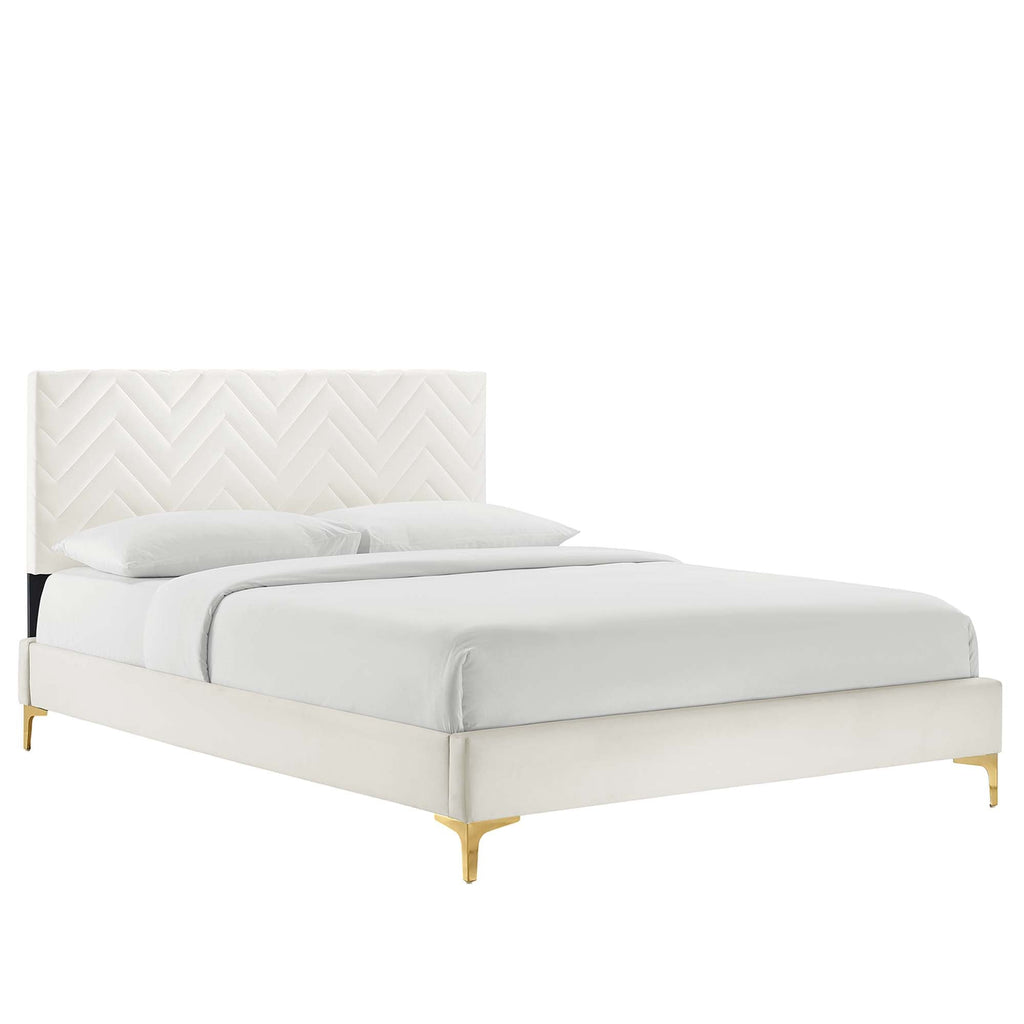Leah Chevron Tufted Performance Velvet Queen Platform Bed by Modway - MOD-6977