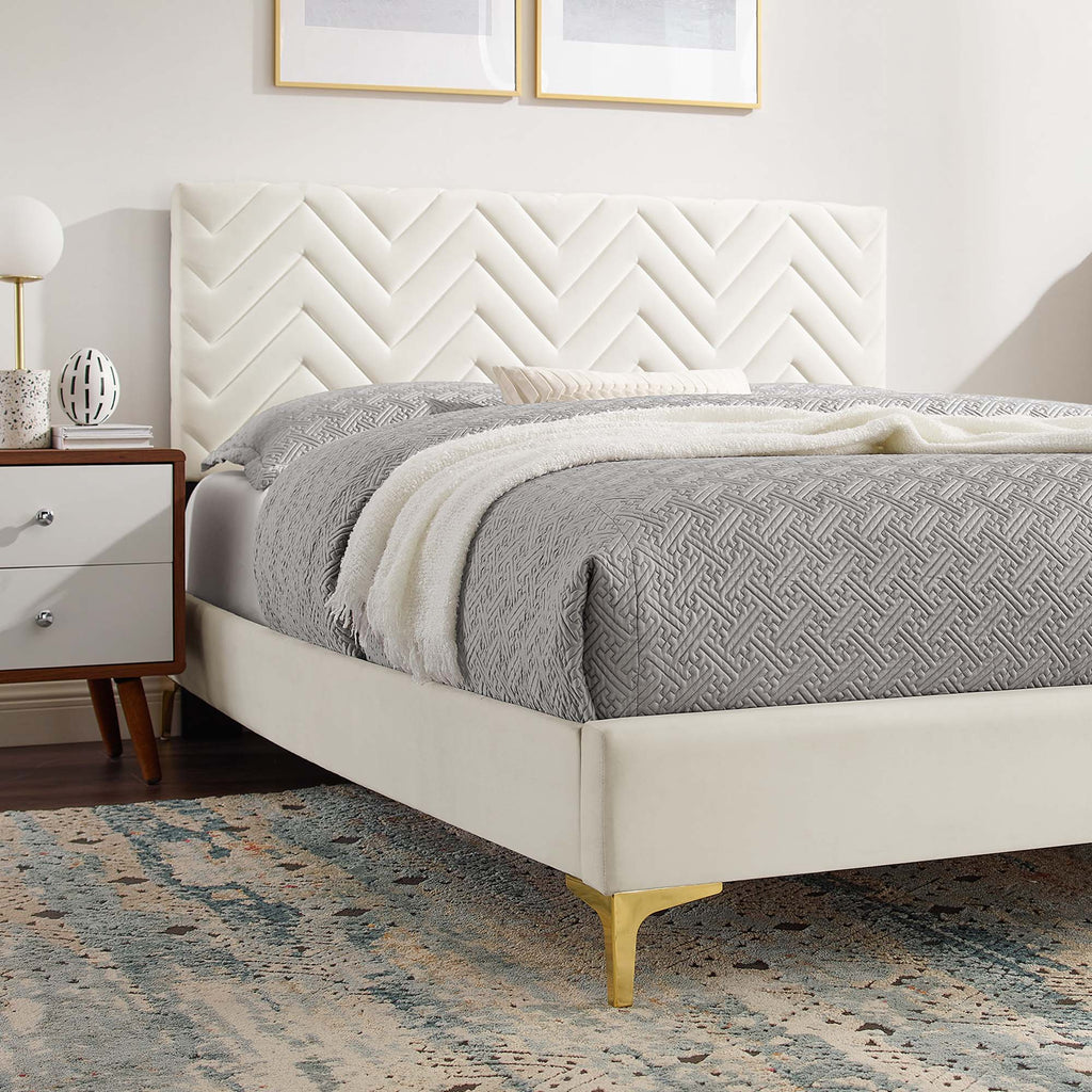 Leah Chevron Tufted Performance Velvet Queen Platform Bed by Modway - MOD-6977