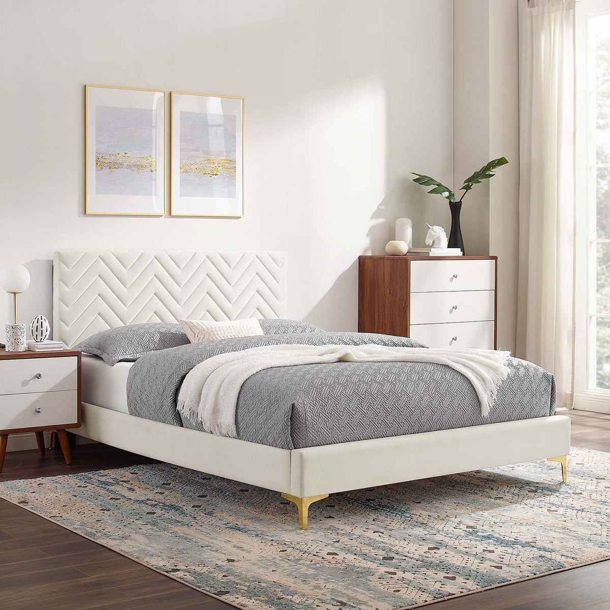 Leah Chevron Tufted Performance Velvet Full Platform Bed by Modway - MOD-6993