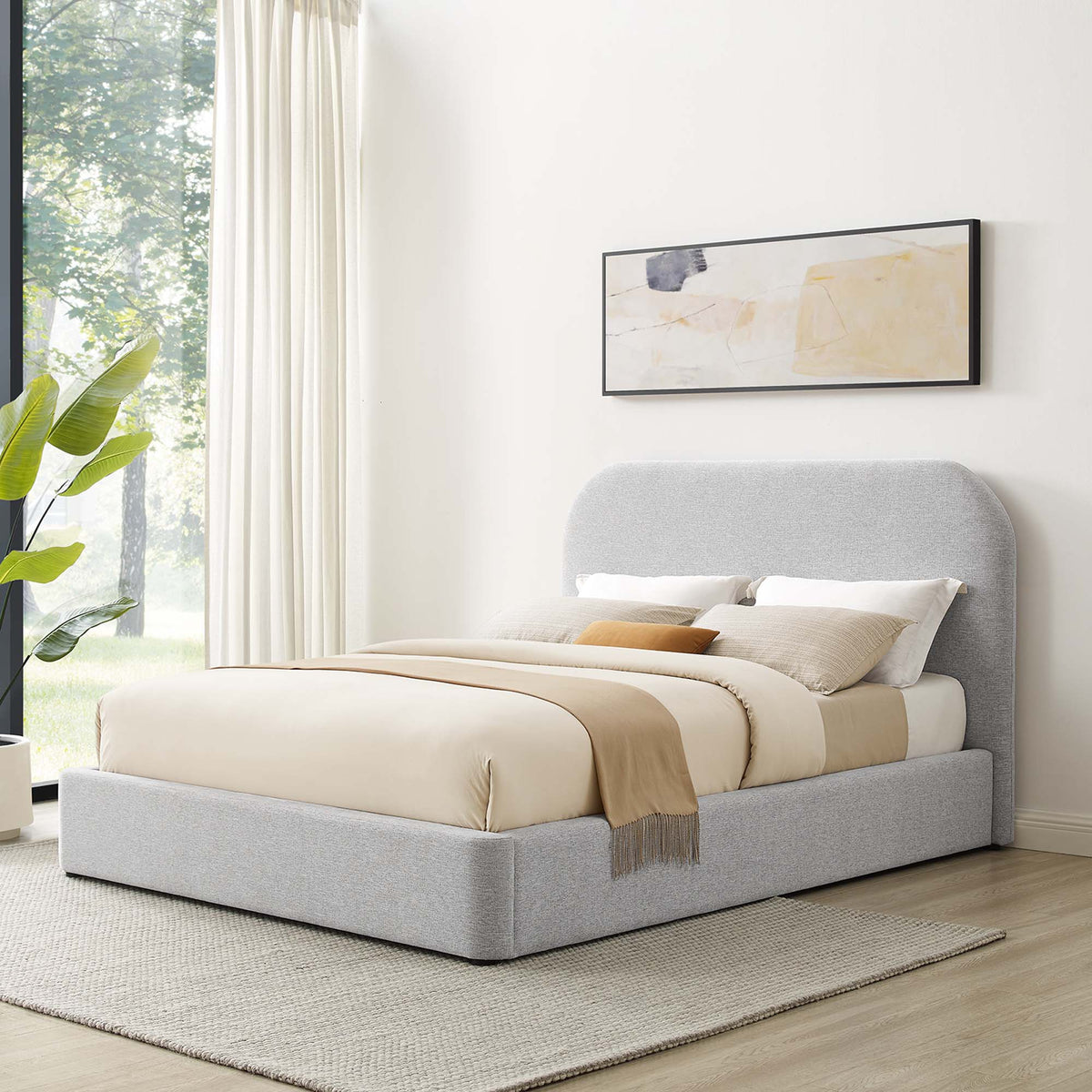 Keynote Upholstered Fabric Curved King Platform Bed by Modway