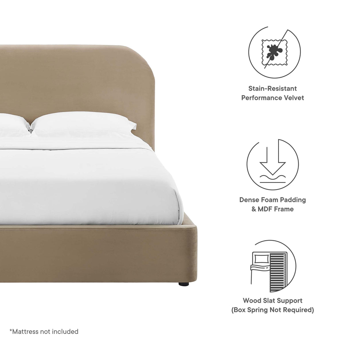 Keynote Performance Velvet Curved Platform Bed by Modway