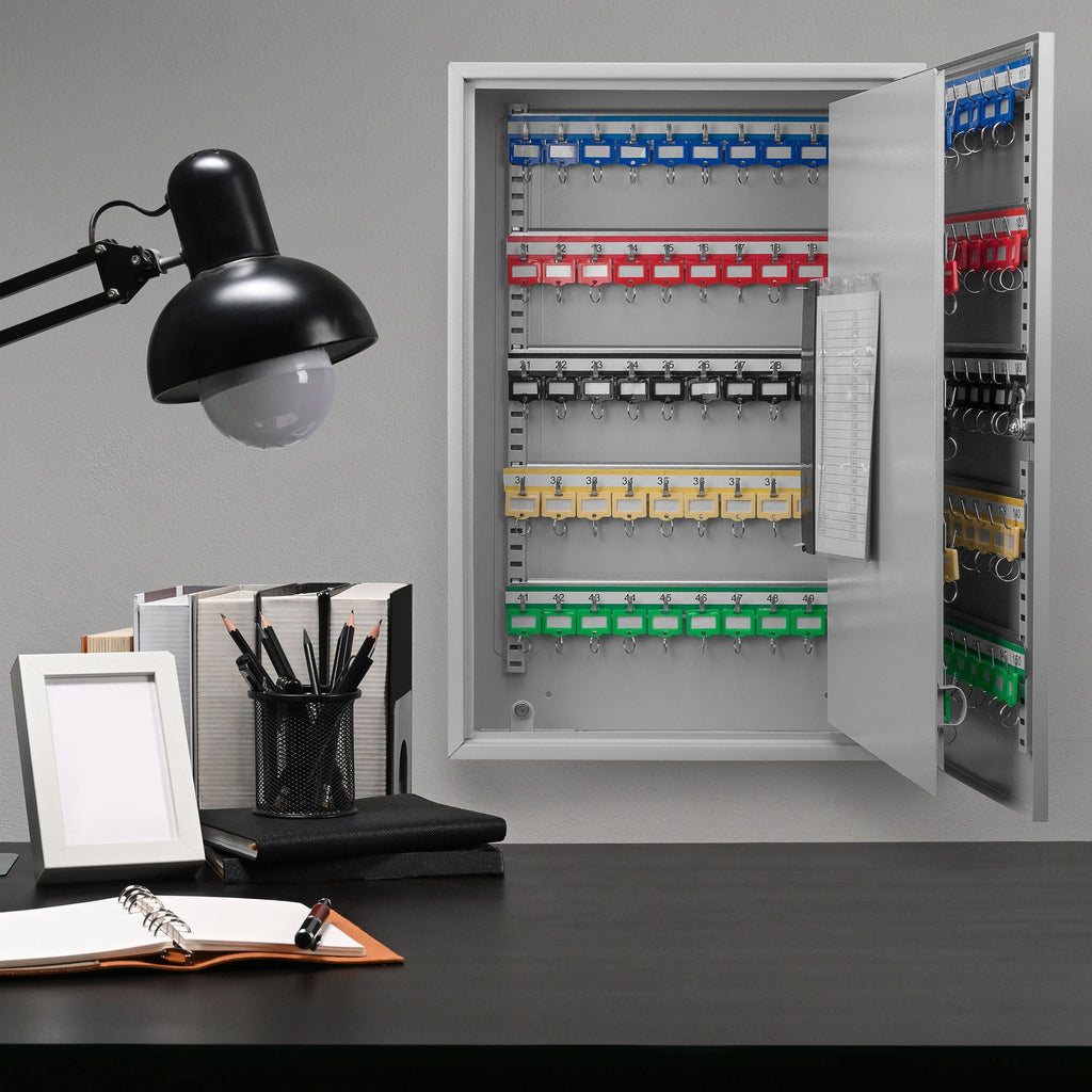 Adjustable Key Cabinet with Lock - Multiple Sizes, Gray or Black