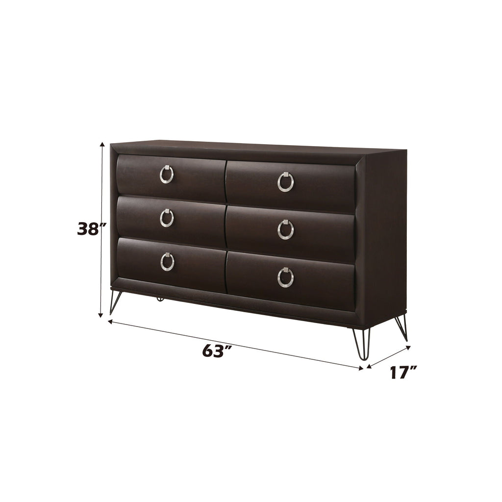 Brown Dresser with Stainless Steel Hardware and V Legs