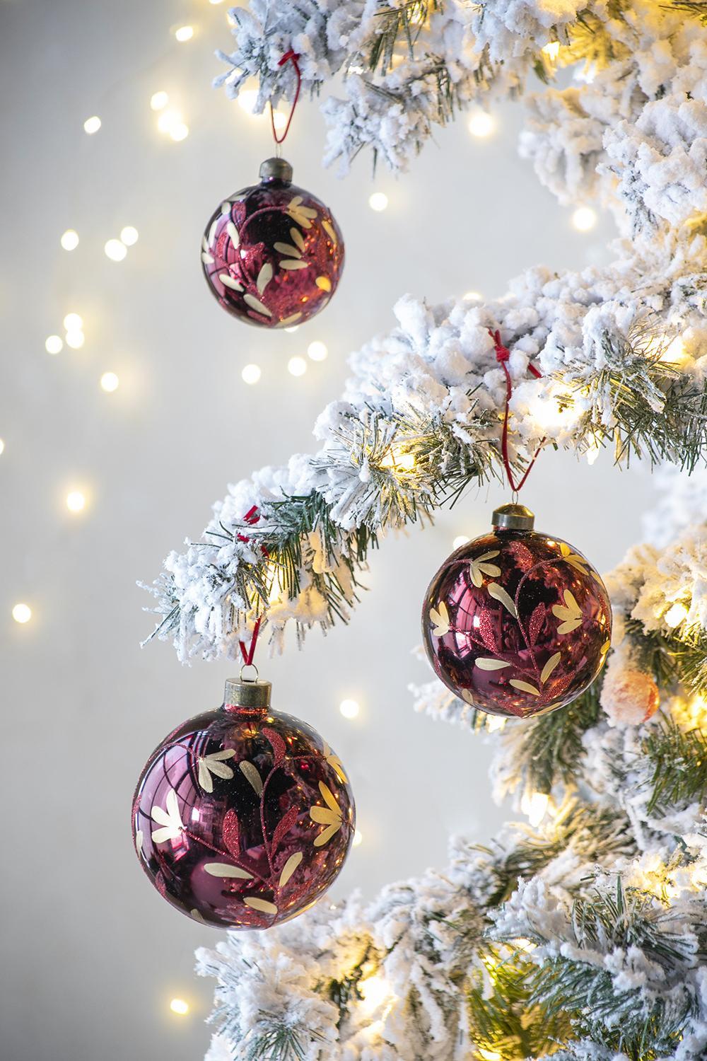 Red Glass Christmas Tree Ornaments with Elegant Finish - Sets Available