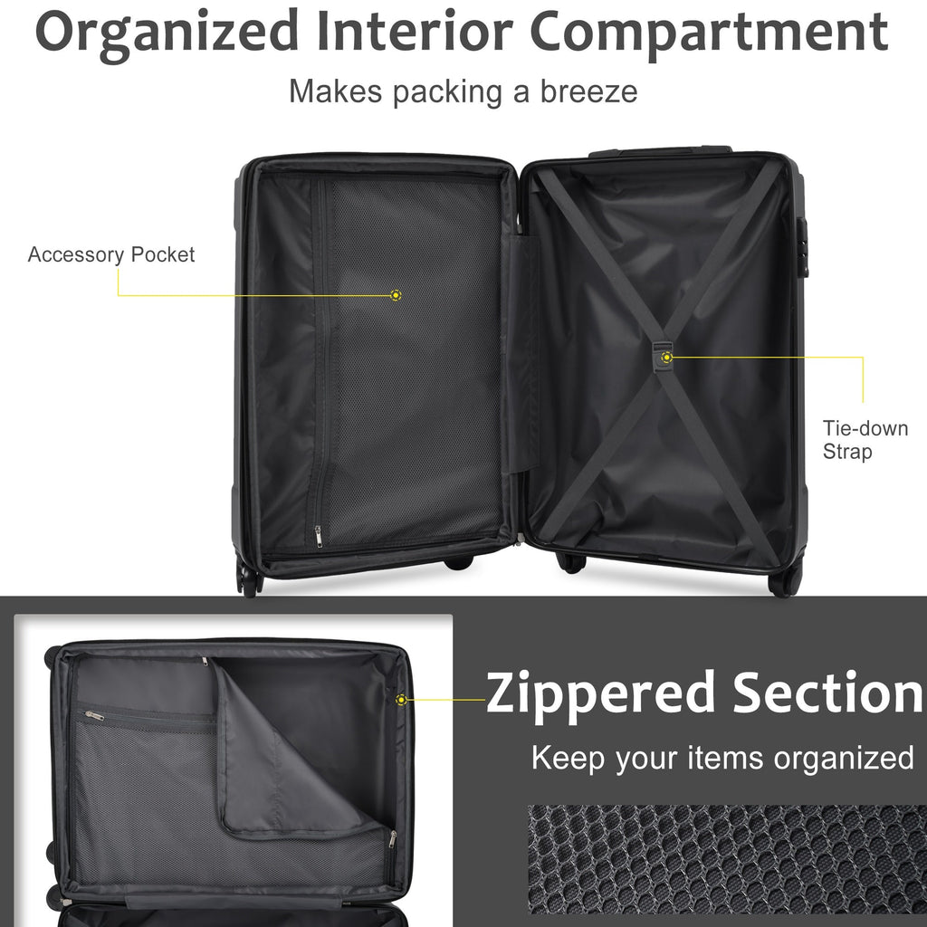 20-Inch Hardshell Carry-On Luggage with TSA Lock - Black