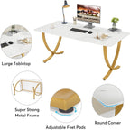Executive Office Computer Desk with E0 Board - White / Gold
