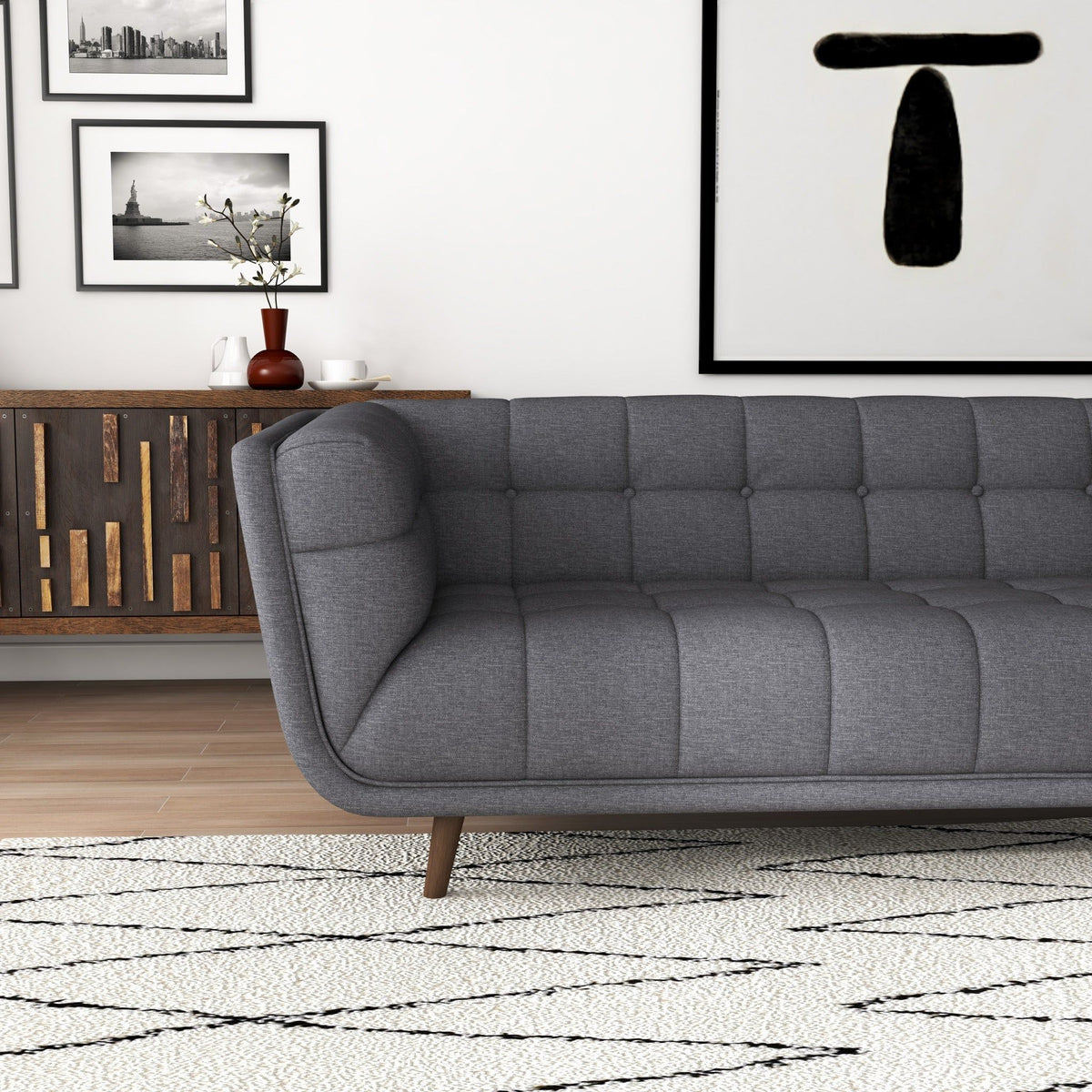 L Shape Sectional Sofa Tufted with Mid-Century Modern Design - Dark Gray or Beige