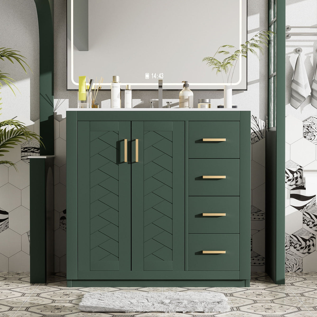 Retro Style Bathroom Vanity with Soft Closing Doors - Multiple Colors