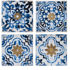 Abstract Wall Decor Accents Set with Fir Wood Frame - White / Blue