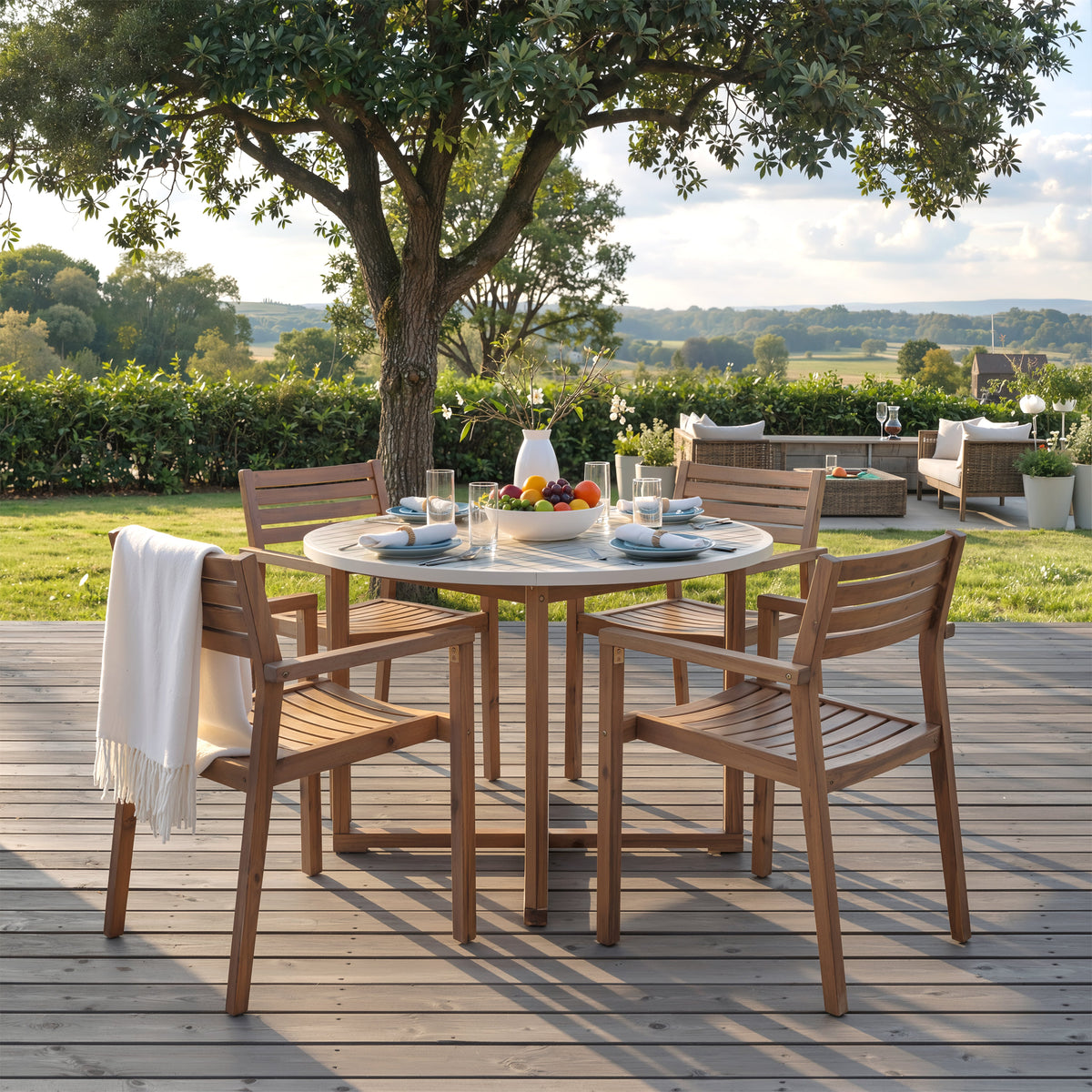 Acacia Wood Outdoor Dining Set with 47.2" Round Table - Natural