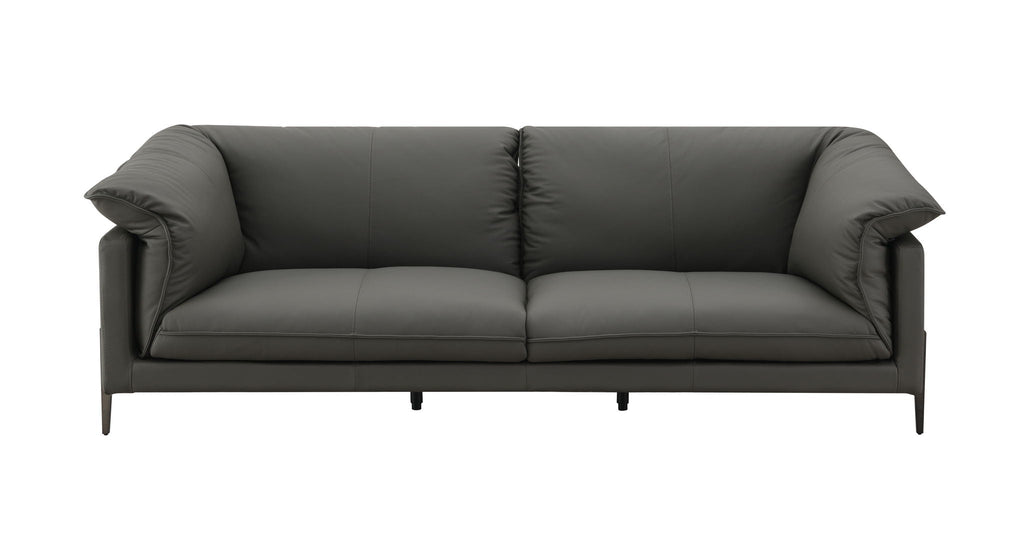 Top Grain Leather Stationary Sofa with Memory Foam Cushions - Black