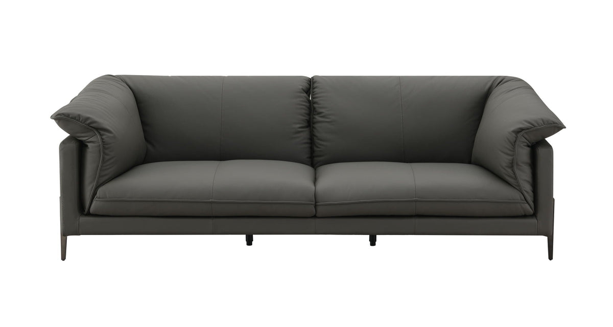 Top Grain Leather Stationary Sofa with Memory Foam Cushions - Black