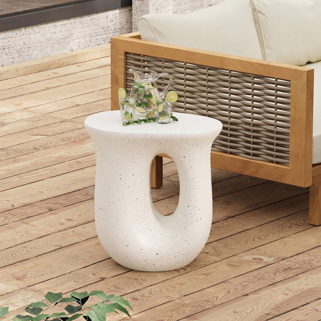 Outdoor MGO Side Table with Travertine-Look Finish – White or Light Grey