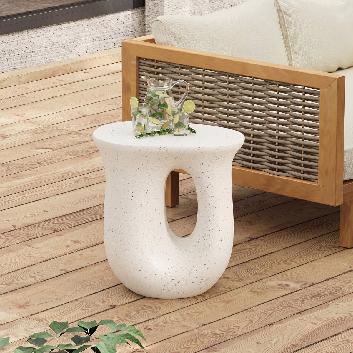 Outdoor MGO Side Table with Travertine-Look Finish – White or Light Grey
