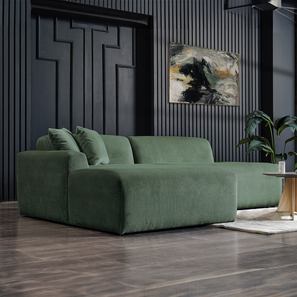 High-Quality Microfiber Sectional Sofa with Deep Seating - Beige or Dark Green
