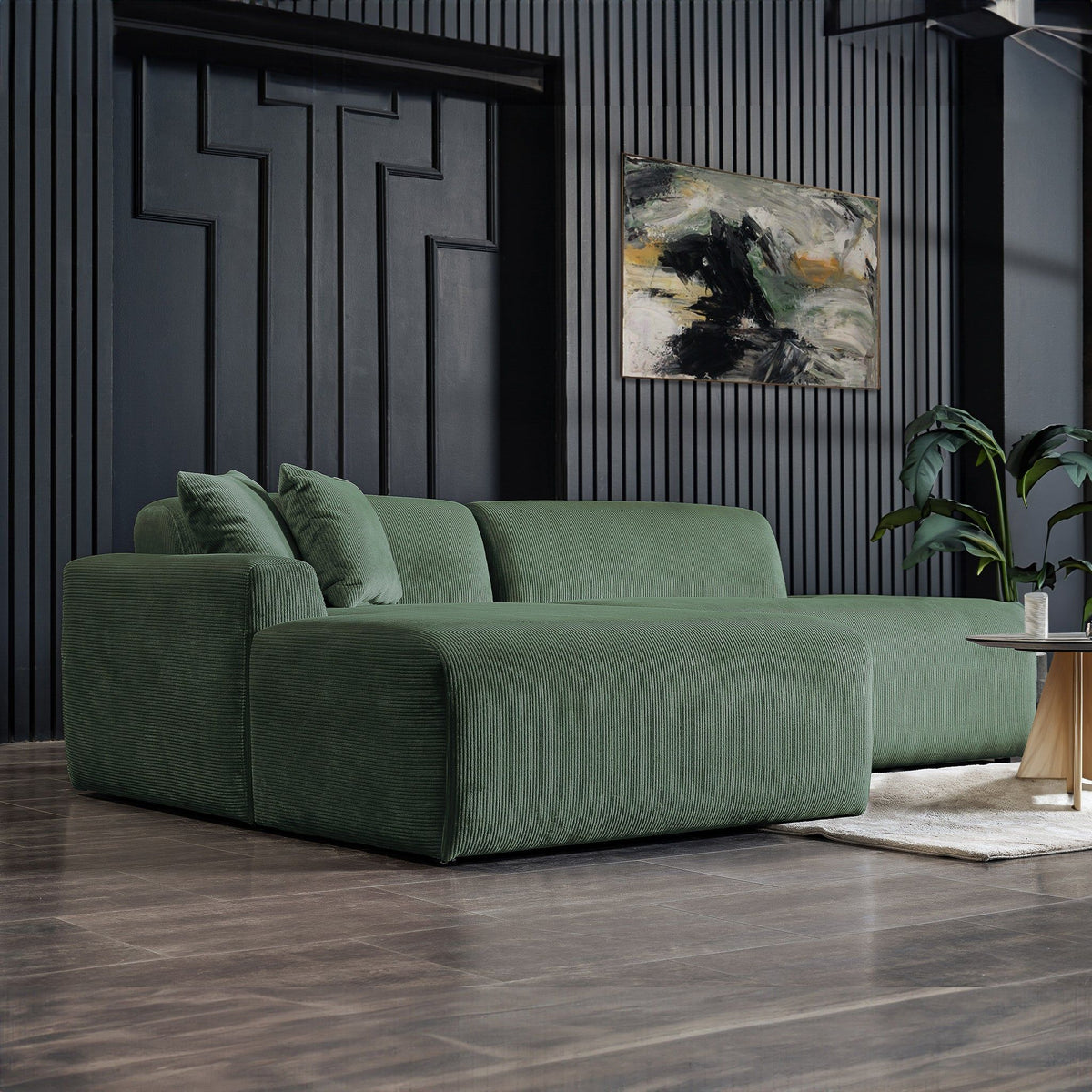 High-Quality Microfiber Sectional Sofa with Deep Seating - Beige or Dark Green