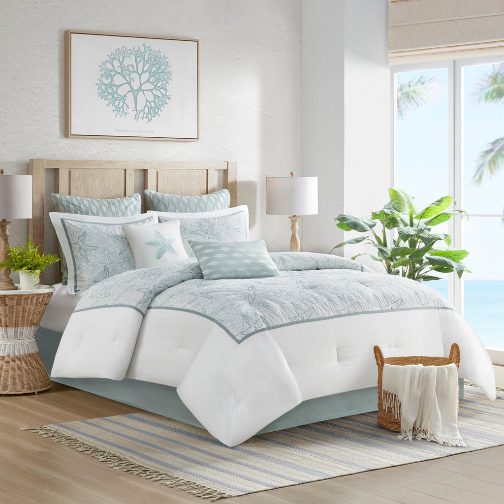 White King Comforter Set with Coastal Embroidery - 100% Cotton