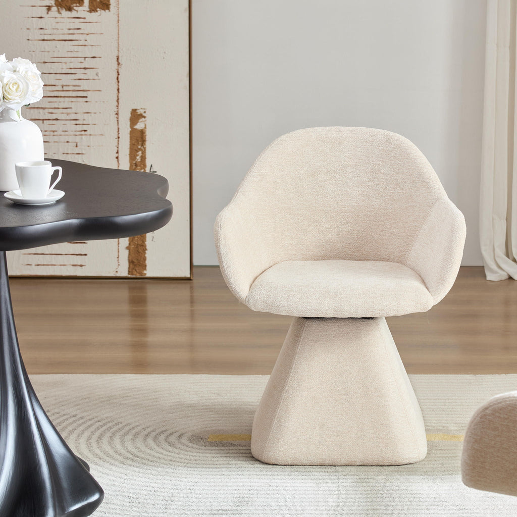 180° Rotating Accent Chair with Swivel and Barrel Back - Beige