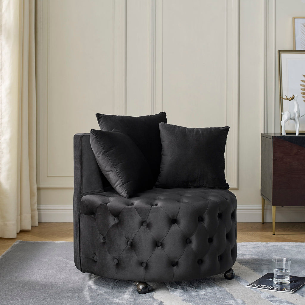 Modern Upholstered Swivel Chair with Button Tufted Design and Movable Wheels - Multiple Colors