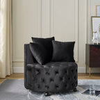 Modern Upholstered Swivel Chair with Button Tufted Design and Movable Wheels - Multiple Colors