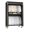 Freestanding Garment Rack with Dust Cover – Iron Frame, Mobile - Black