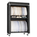 Freestanding Garment Rack with Dust Cover – Iron Frame, Mobile - Black
