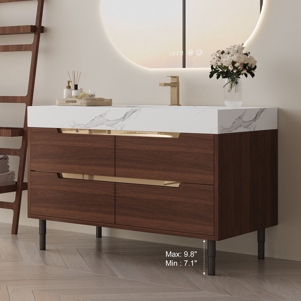 Farmhouse Sintered Stone Bathroom Vanity with Undermount Sink - Walnut, White