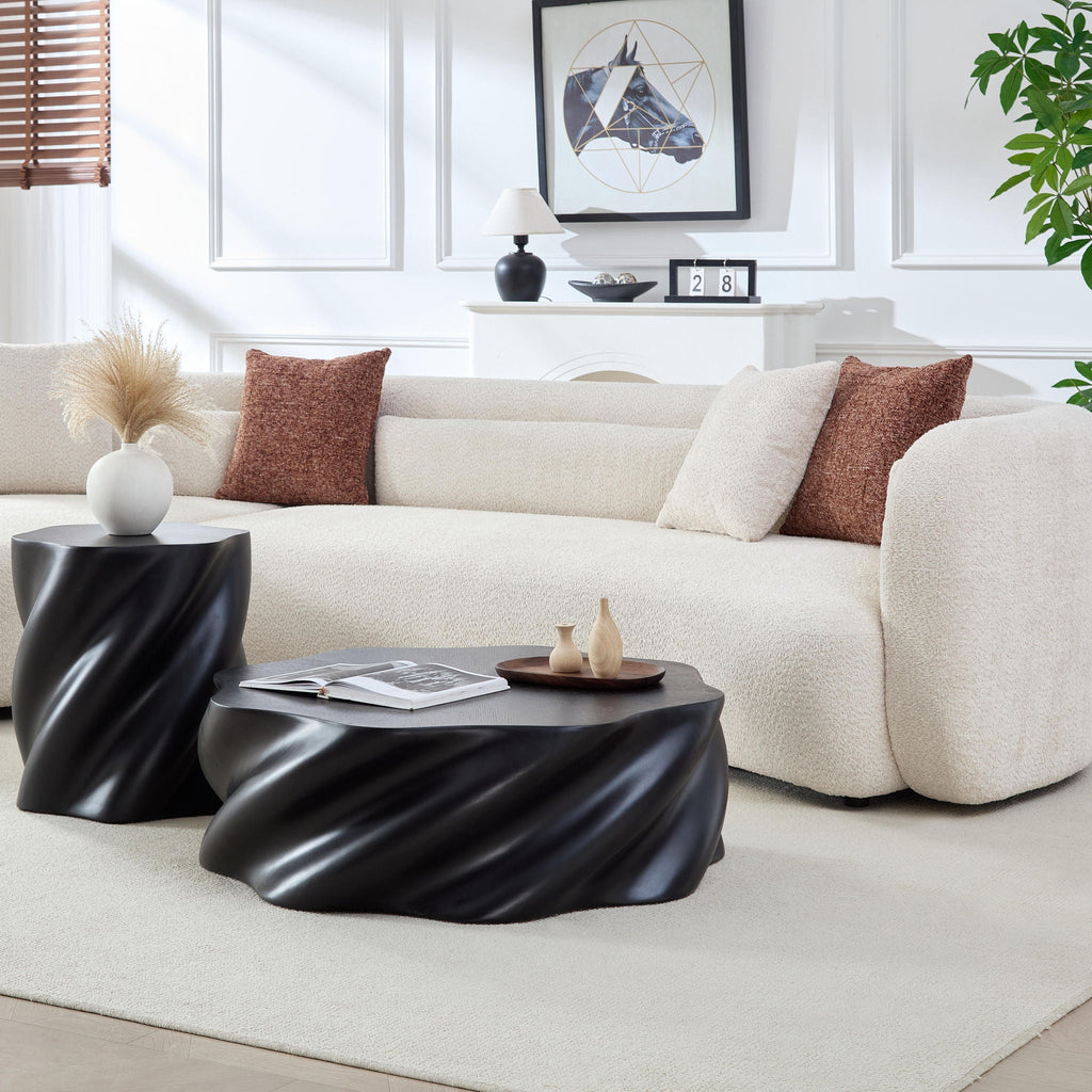 Modern Petal Shape Side Table with Sculptural Base - Black