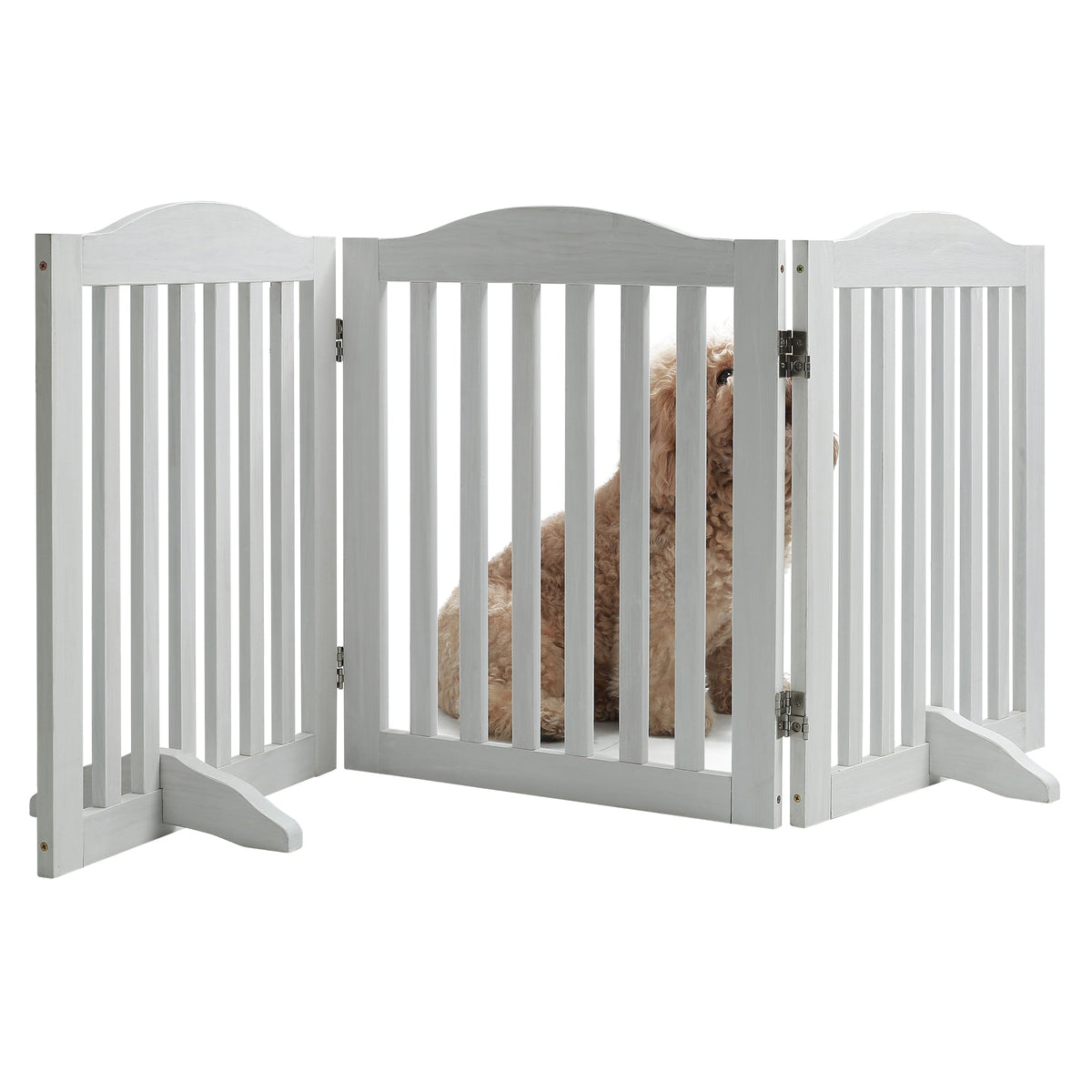 Wooden Freestanding Foldable Pet Gate with Solid Wood Construction - 24 Inch
